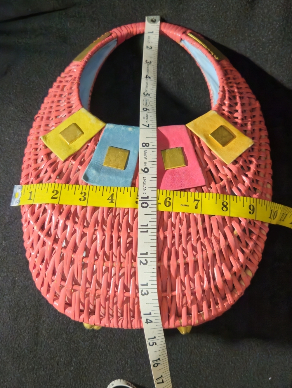 Koret Vintage 1950 Pink Woven Rattan Statement Purse-Kisslock Multi-Color Accent - Picture 8 of 11